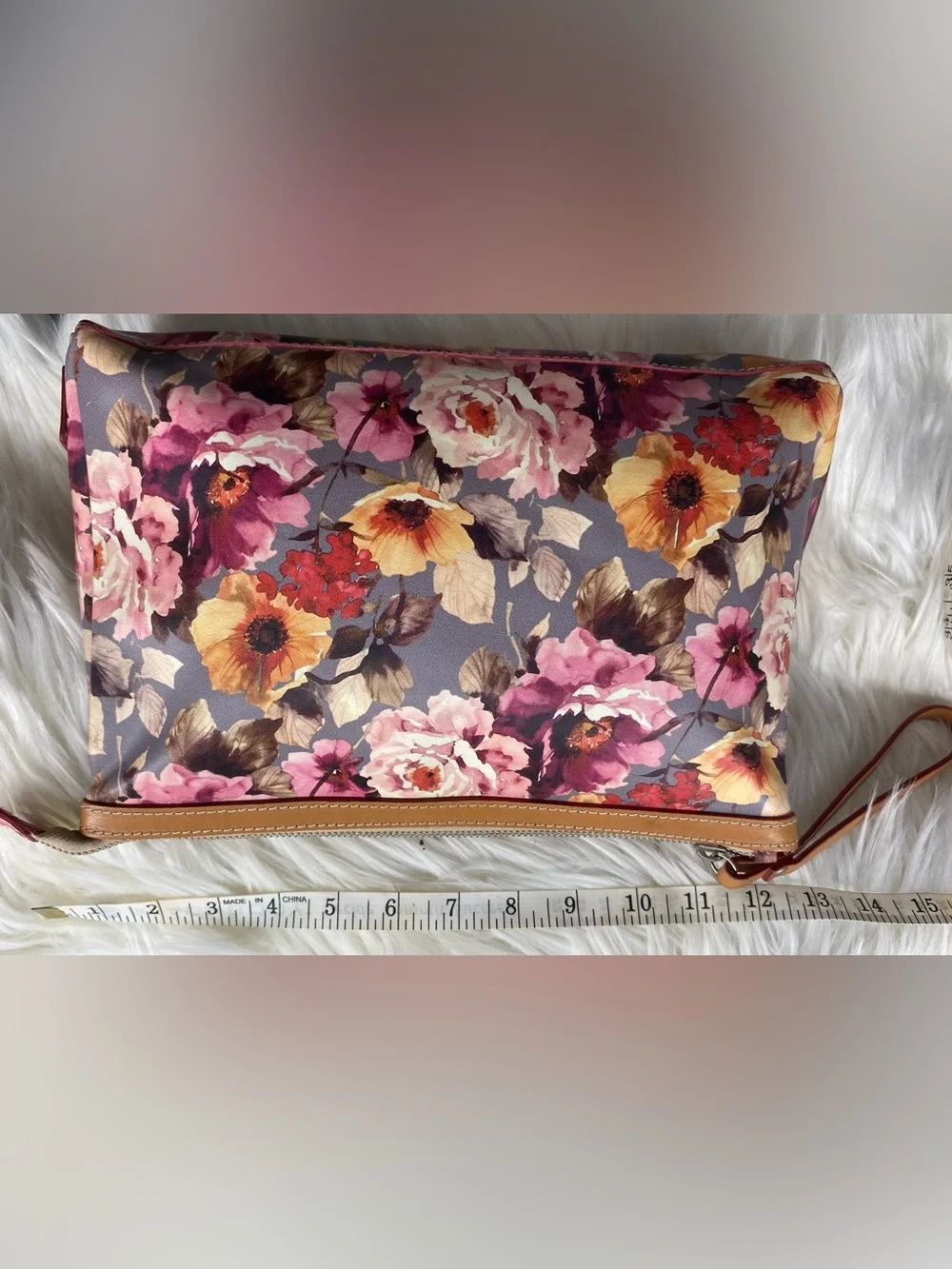 ‼️Made in Italy Floral Zip Wristlet Cosmetic Pouch in Pink, Yellow & Brown